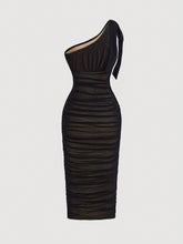 MOD One Shoulder Ruched Mesh Bodycon Dress